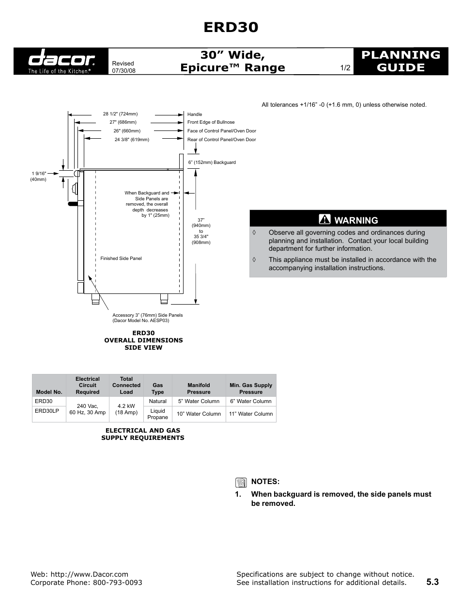 Dacor ERD30 User Manual | 2 pages