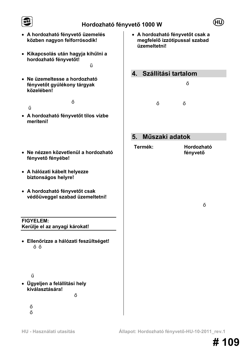 Szállítási tartalom, Műszaki adatok | Powerfix MS 1000 W User Manual | Page 109 / 121