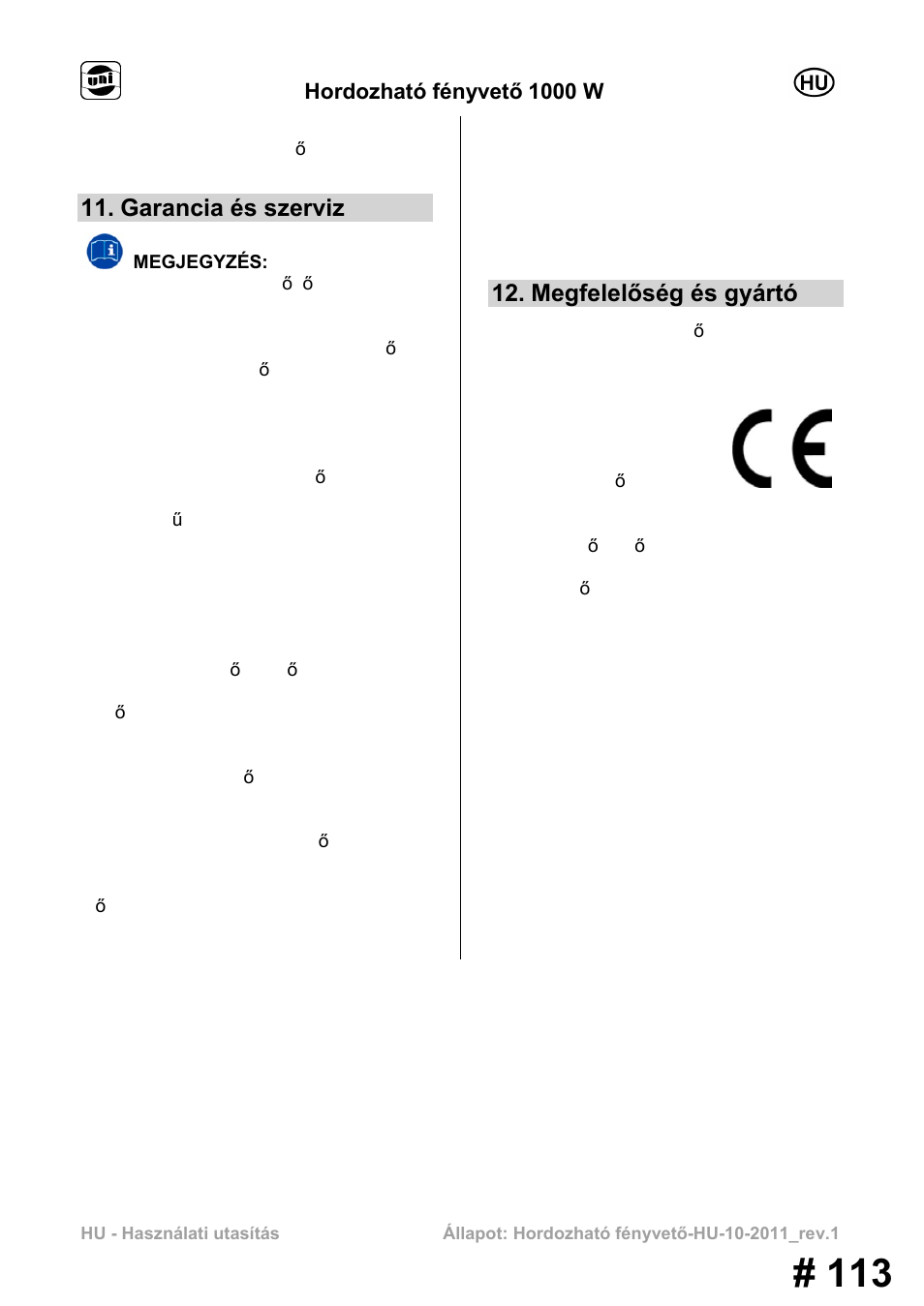 Garancia és szerviz, Megfelelőség és gyártó | Powerfix MS 1000 W User Manual | Page 113 / 121