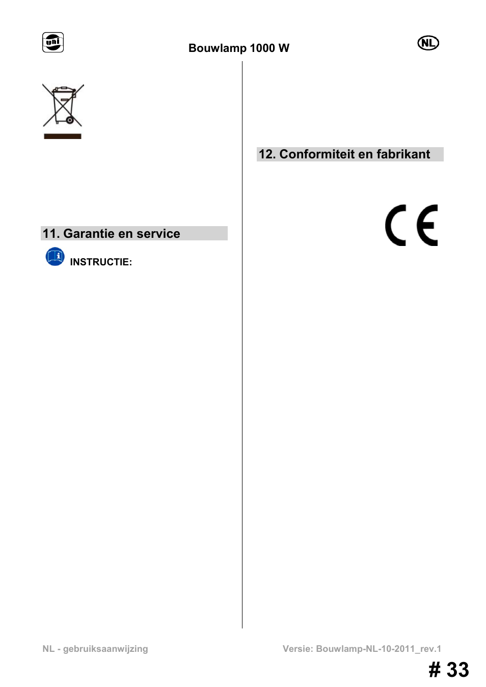 Garantie en service, Conformiteit en fabrikant | Powerfix MS 1000 W User Manual | Page 33 / 121