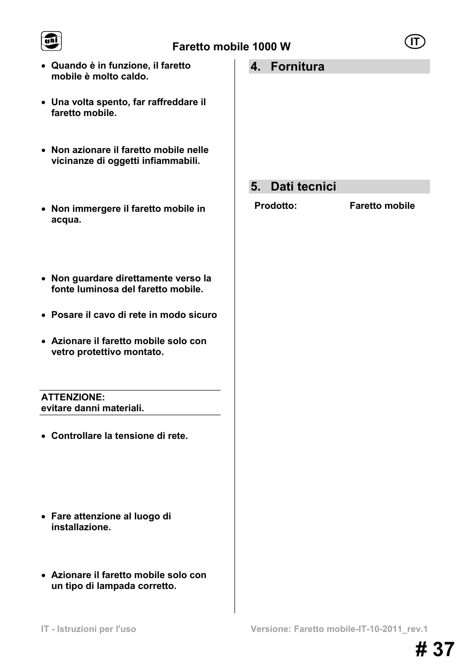 Fornitura, Dati tecnici | Powerfix MS 1000 W User Manual | Page 37 / 121