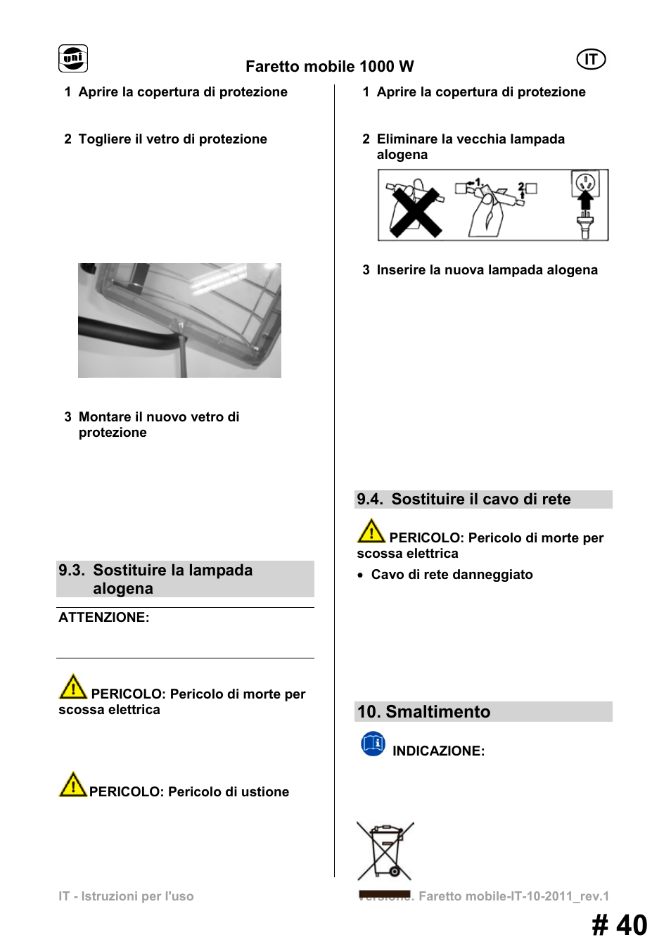 Smaltimento | Powerfix MS 1000 W User Manual | Page 40 / 121