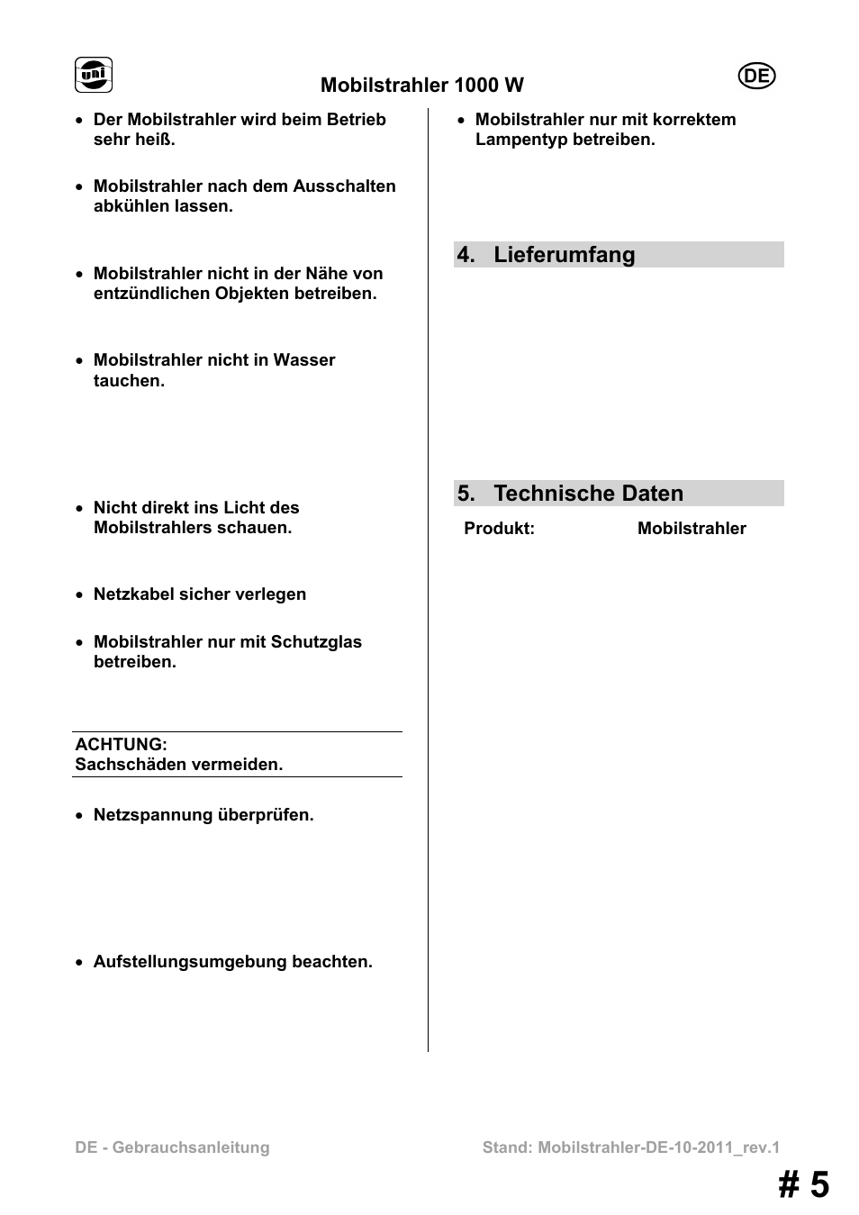 Lieferumfang, Technische daten | Powerfix MS 1000 W User Manual | Page 5 / 121