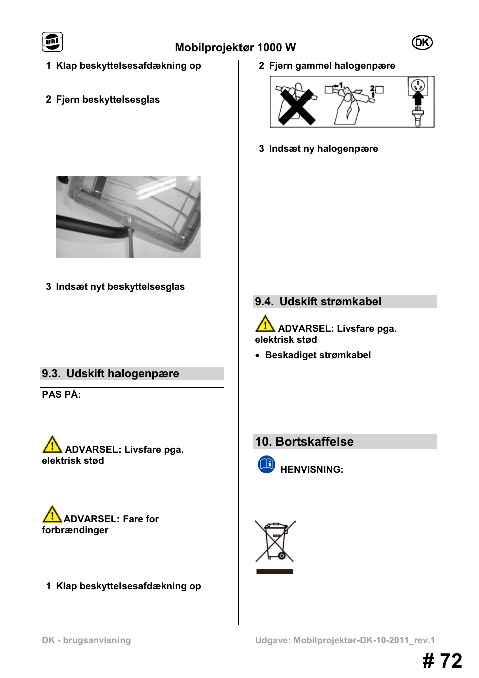 Bortskaffelse | Powerfix MS 1000 W User Manual | Page 72 / 121