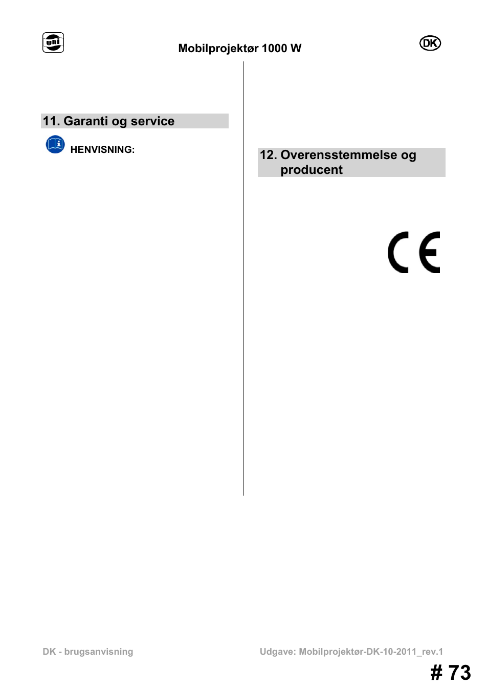 Garanti og service, Overensstemmelse og producent | Powerfix MS 1000 W User Manual | Page 73 / 121