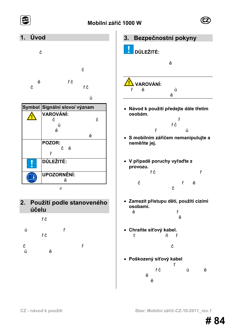 Úvod, Použití podle stanoveného účelu, Bezpečnostní pokyny | Powerfix MS 1000 W User Manual | Page 84 / 121