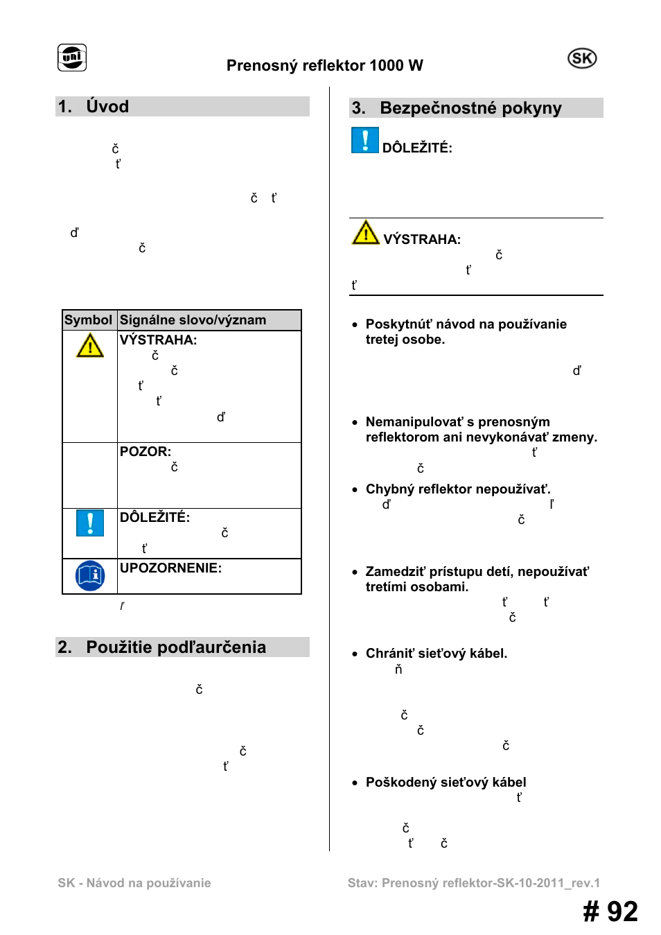 Úvod, Použitie podľaurčenia, Bezpečnostné pokyny | Powerfix MS 1000 W User Manual | Page 92 / 121