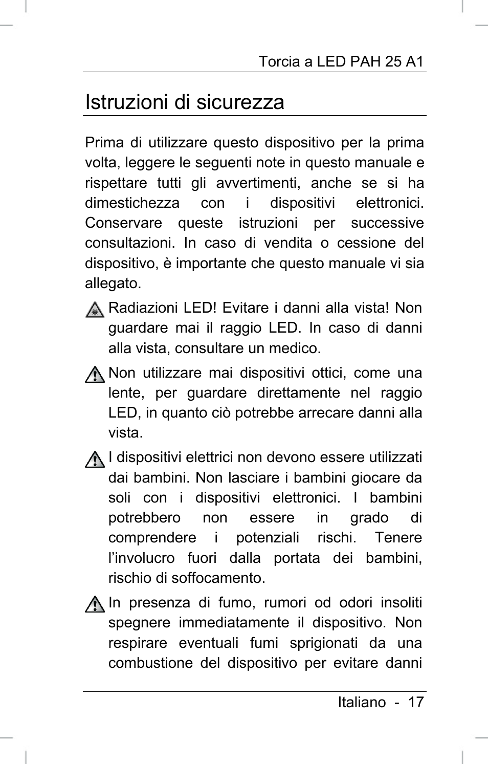 Istruzioni di sicurezza | Powerfix PAH 25 A1 User Manual | Page 19 / 72