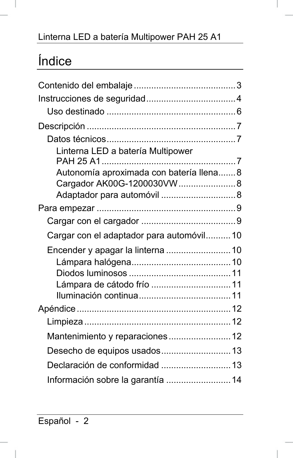 Índice | Powerfix PAH 25 A1 User Manual | Page 4 / 72
