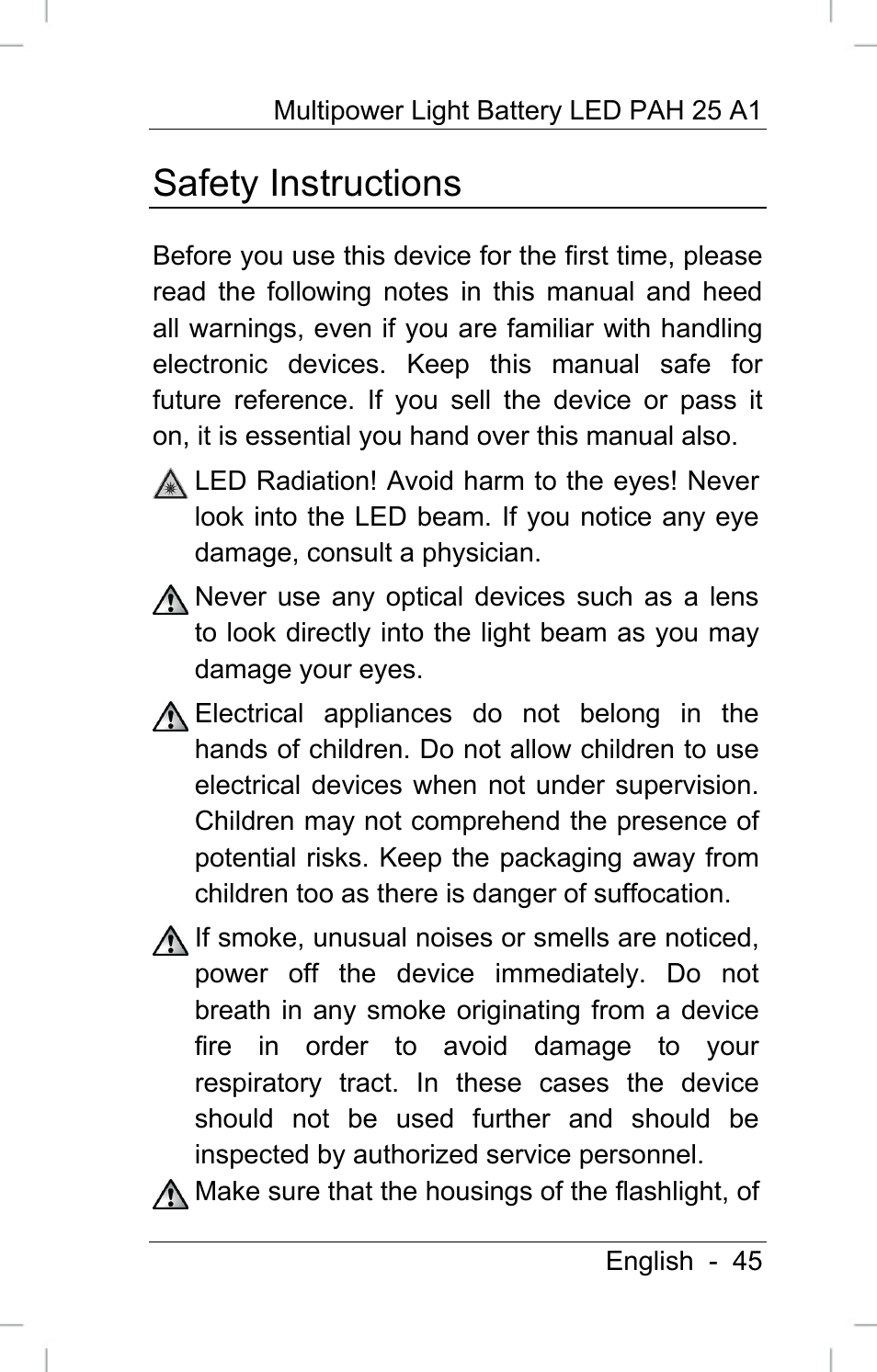 Safety instructions | Powerfix PAH 25 A1 User Manual | Page 47 / 72