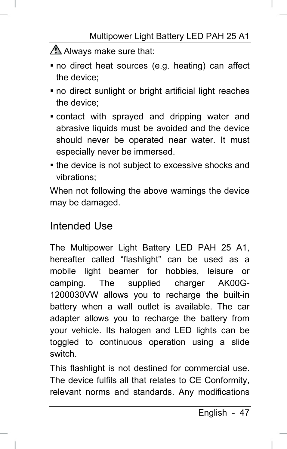 Intended use | Powerfix PAH 25 A1 User Manual | Page 49 / 72