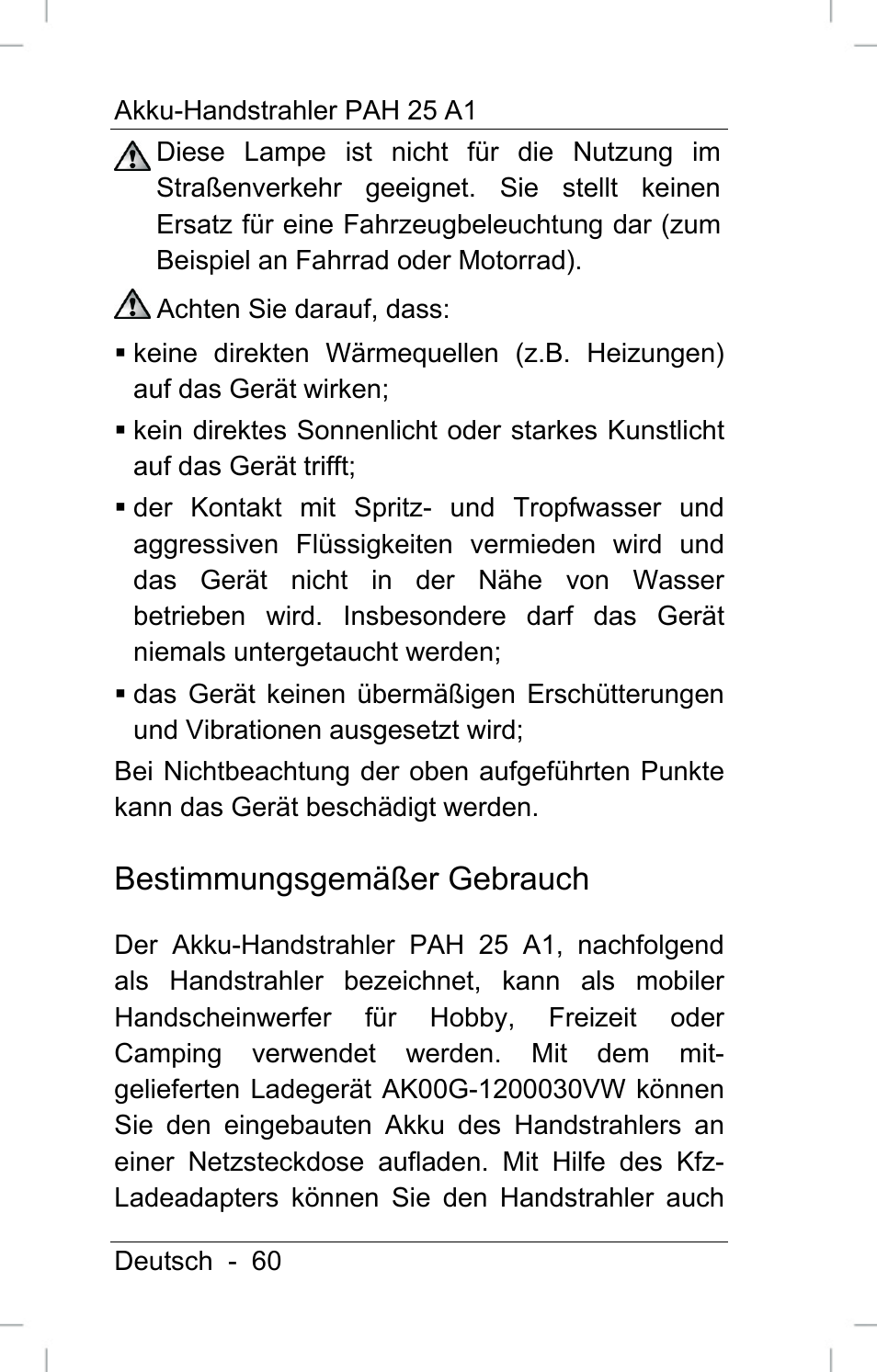 Bestimmungsgemäßer gebrauch | Powerfix PAH 25 A1 User Manual | Page 62 / 72