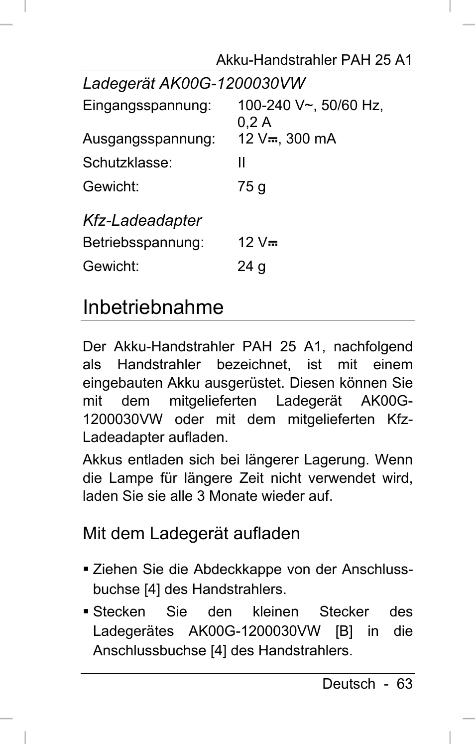 Inbetriebnahme, Mit dem ladegerät aufladen | Powerfix PAH 25 A1 User Manual | Page 65 / 72
