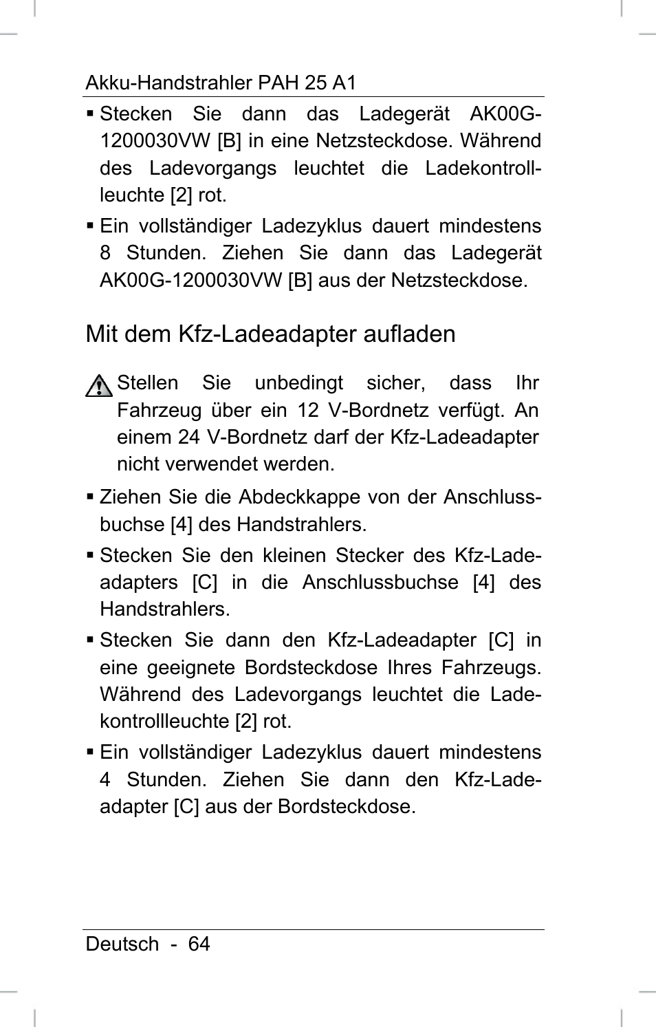Mit dem kfz-ladeadapter aufladen | Powerfix PAH 25 A1 User Manual | Page 66 / 72