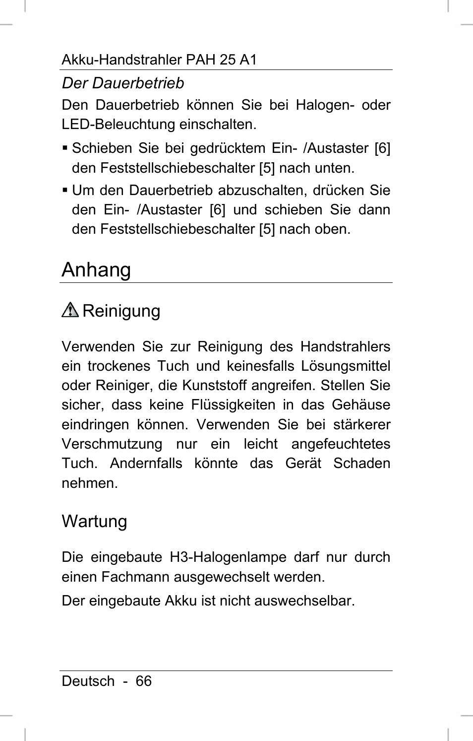 Anhang, Reinigung, Wartung | Powerfix PAH 25 A1 User Manual | Page 68 / 72