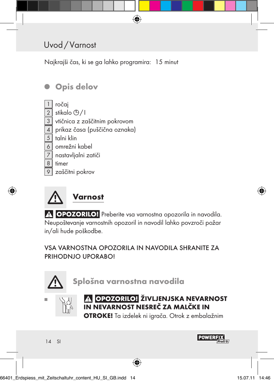 Uvod / varnost, Opis delov, Varnost | Splošna varnostna navodila | Powerfix EIM-802 GR User Manual | Page 12 / 28
