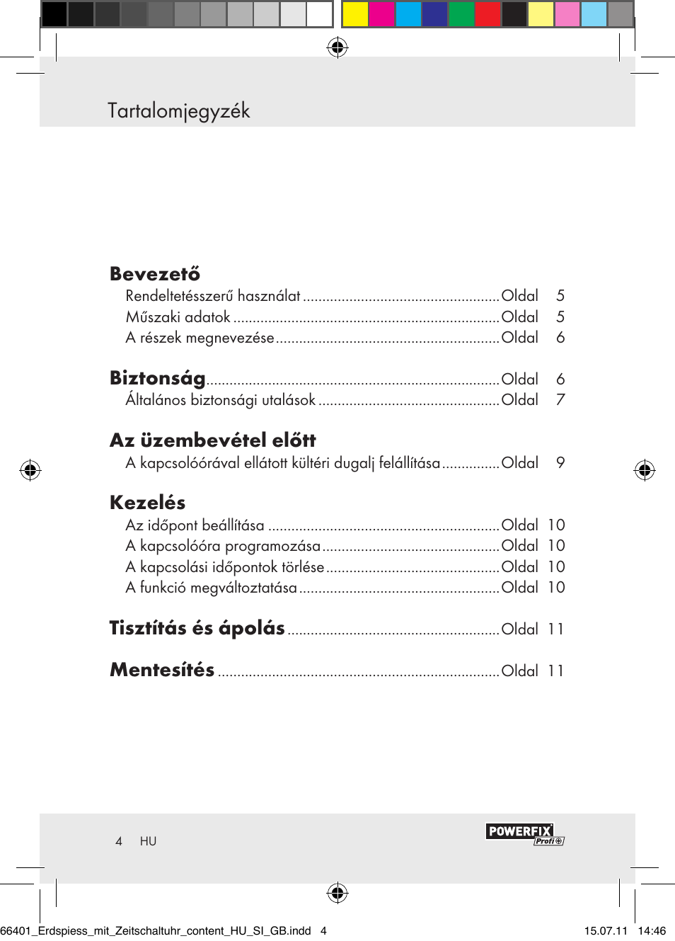 Tartalomjegyzék, Bevezető, Biztonság | Az üzembevétel előtt, Kezelés, Tisztítás és ápolás, Mentesítés | Powerfix EIM-802 GR User Manual | Page 2 / 28