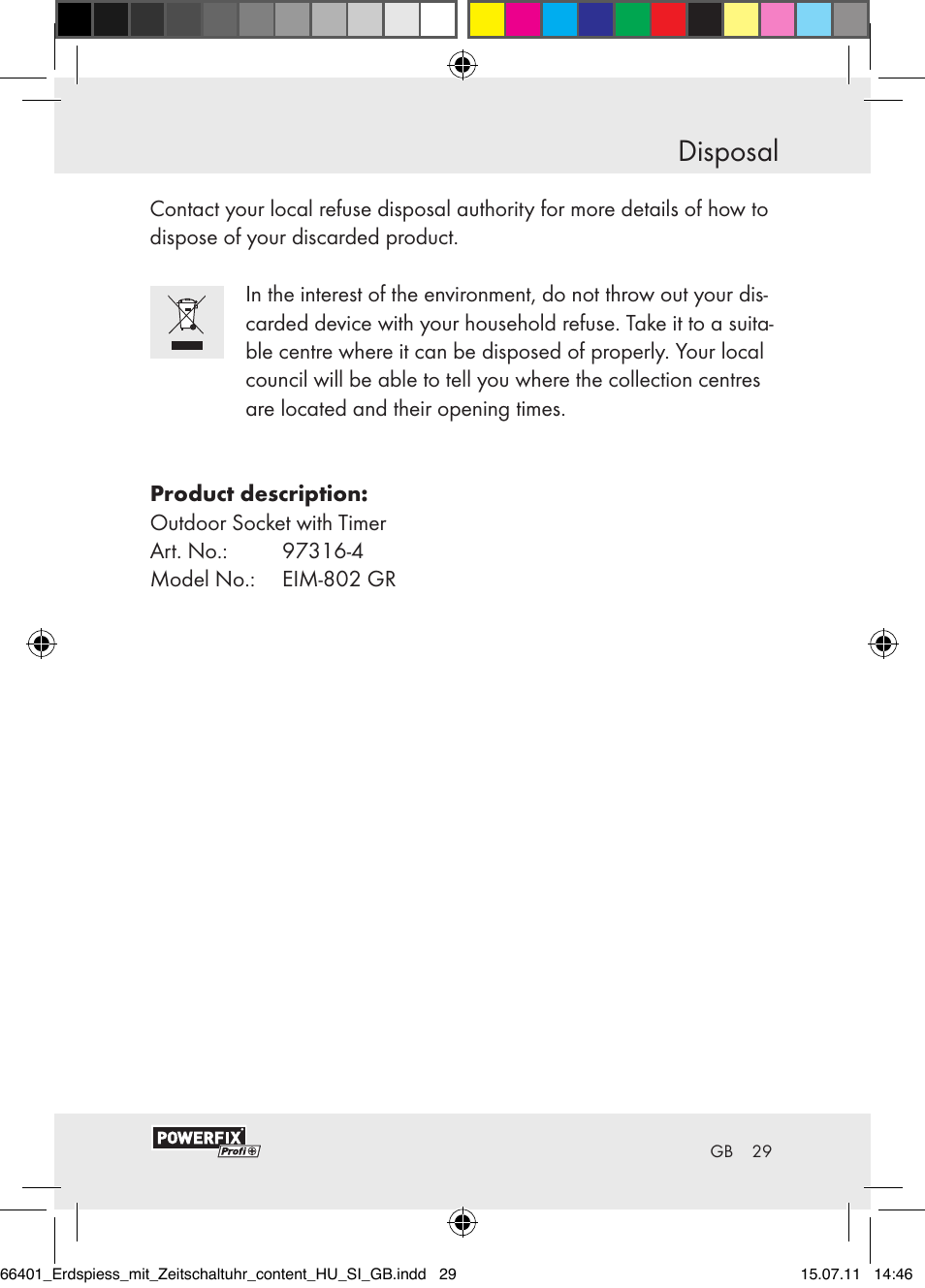 Disposal | Powerfix EIM-802 GR User Manual | Page 27 / 28