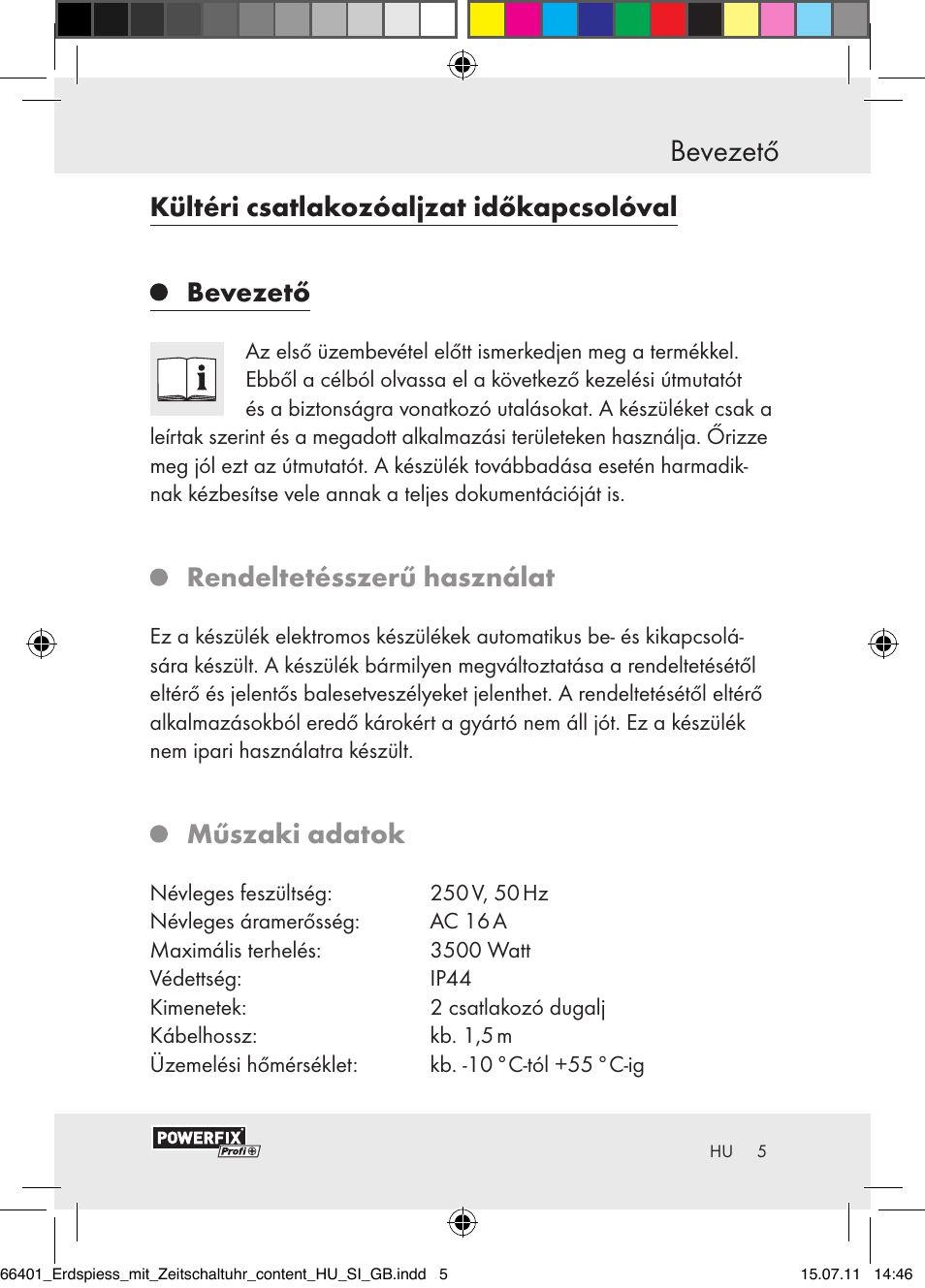 Bevezető, Kültéri csatlakozóaljzat időkapcsolóval bevezető, Rendeltetésszerű használat | Műszaki adatok | Powerfix EIM-802 GR User Manual | Page 3 / 28