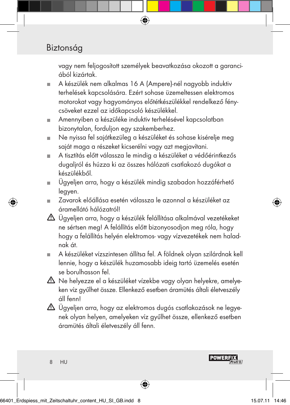 Biztonság | Powerfix EIM-802 GR User Manual | Page 6 / 28