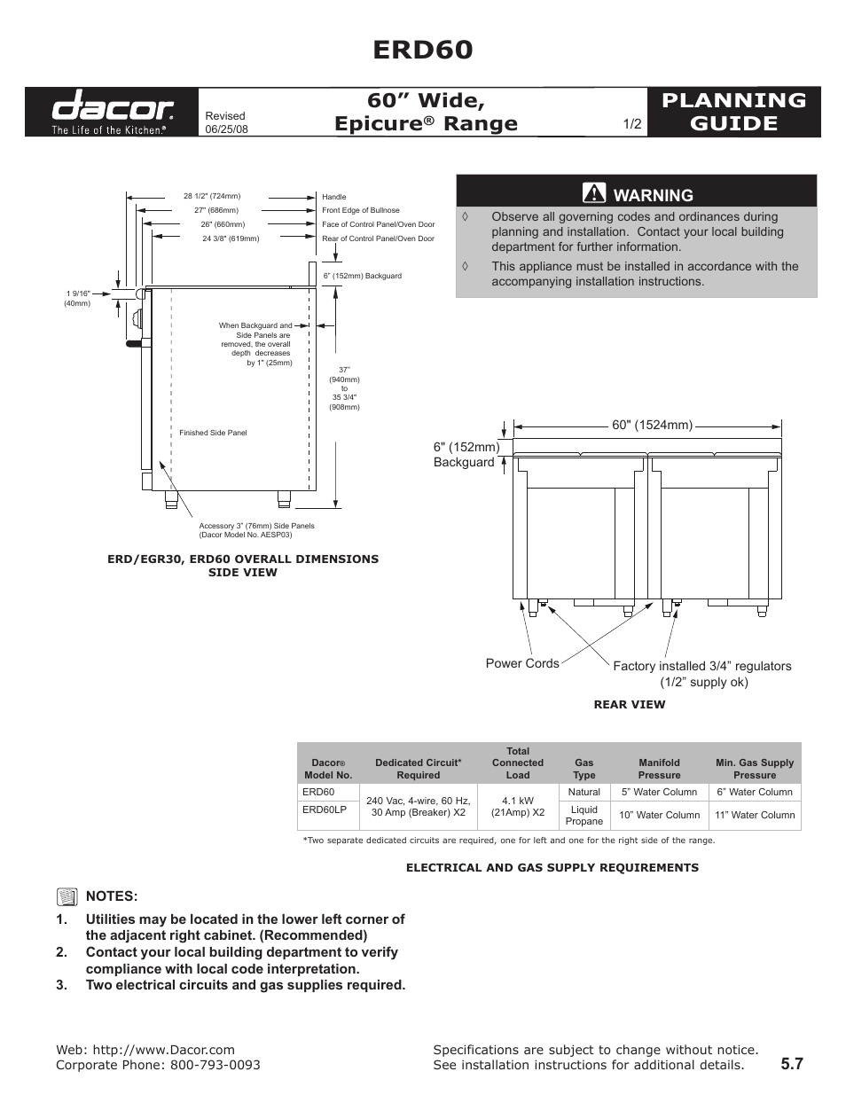 Dacor AESP03 User Manual | 2 pages