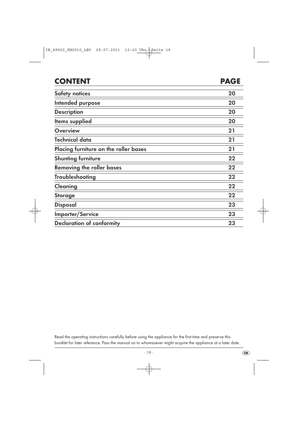Content page | Powerfix KH 2910 User Manual | Page 21 / 32
