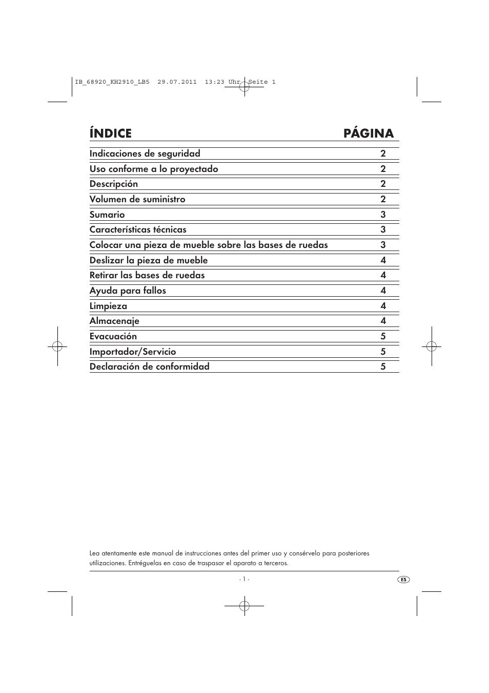 Índice página | Powerfix KH 2910 User Manual | Page 3 / 32