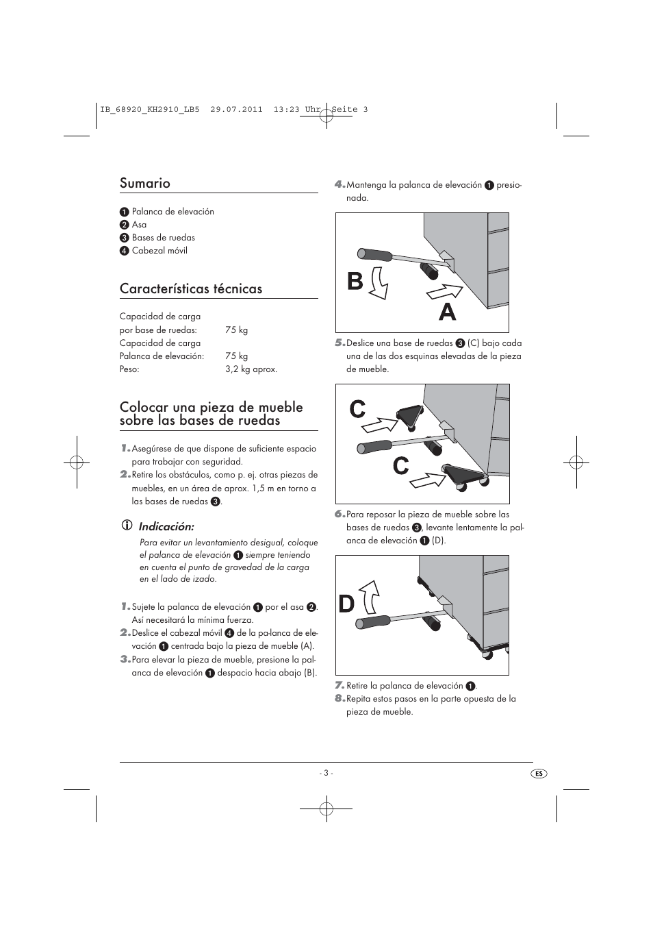 Dc c a b, Sumario, Características técnicas | Powerfix KH 2910 User Manual | Page 5 / 32