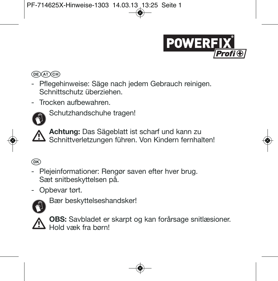 Powerfix Saw Set User Manual | 8 pages