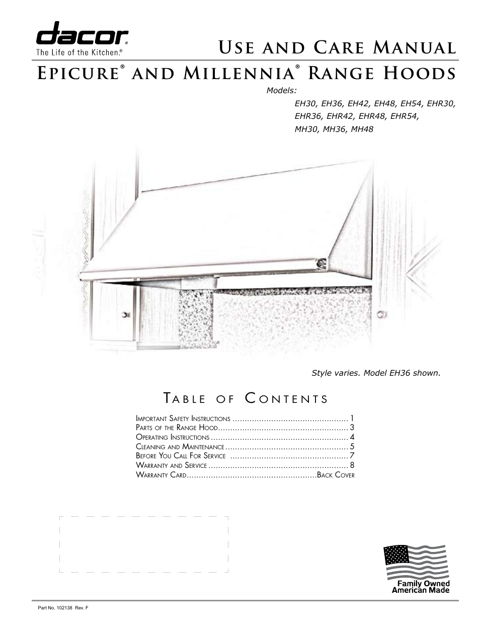 Dacor EPICURE EHR42 User Manual | 12 pages