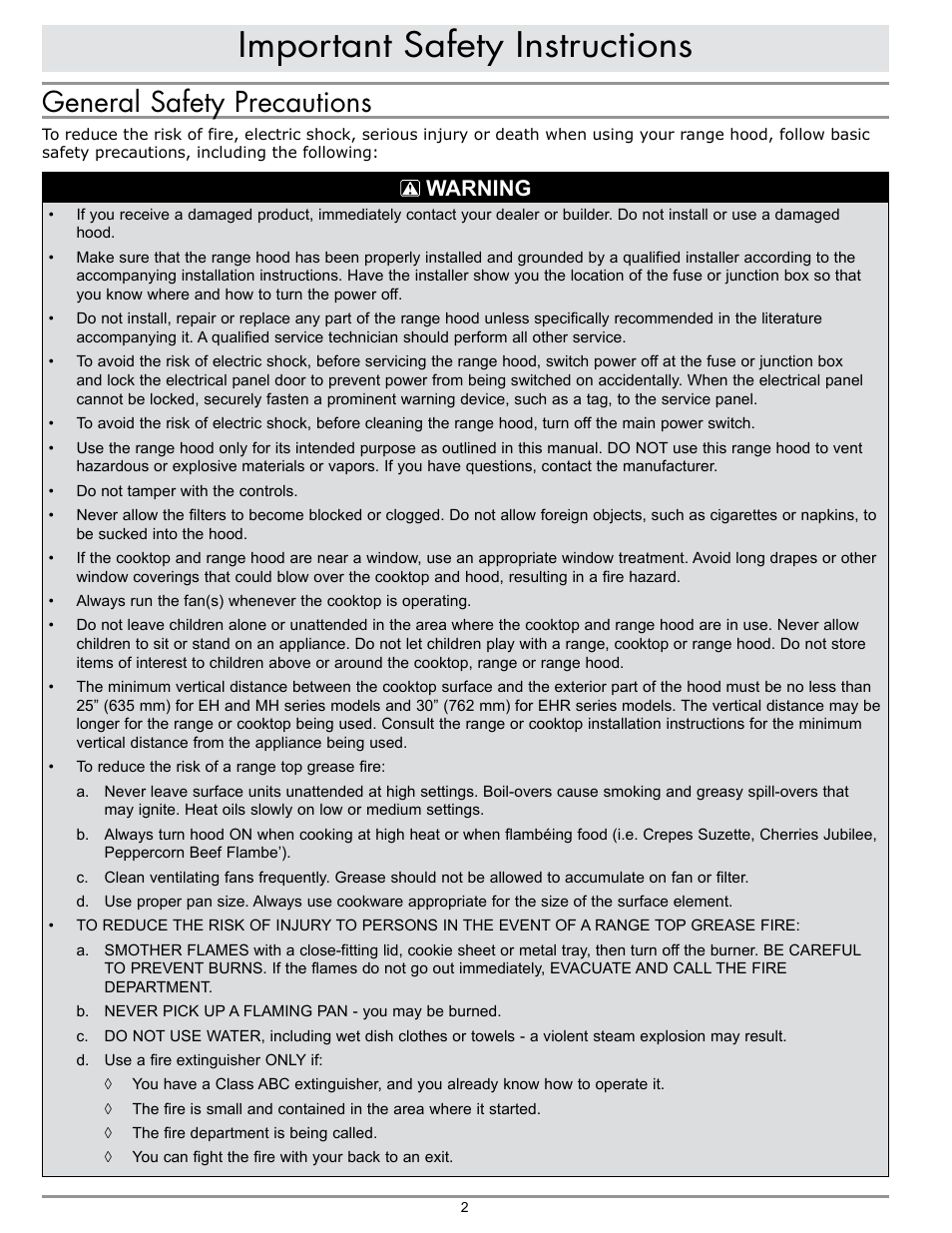 Important safety instructions, General safety precautions, Warning | Dacor EPICURE EHR42 User Manual | Page 4 / 12