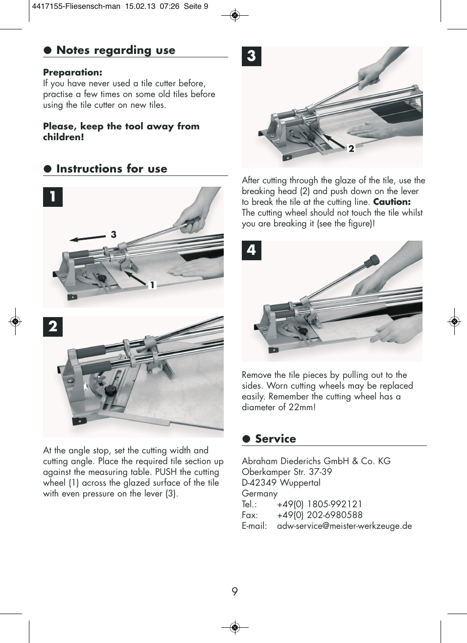 Powerfix Tile Cutter User Manual | Page 9 / 12