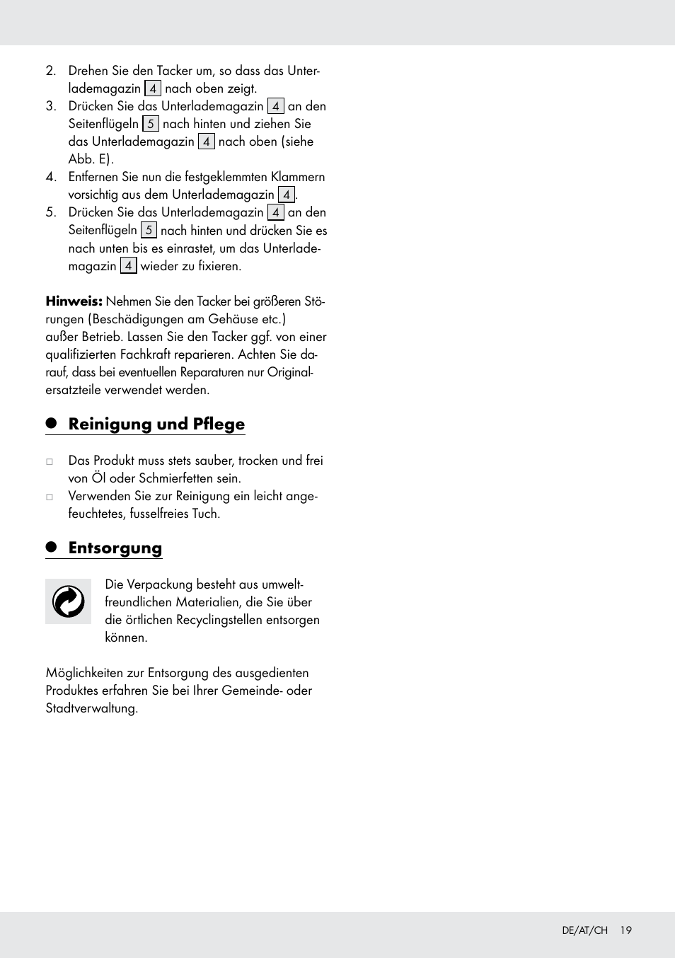 Reinigung und pflege, Entsorgung | Powerfix  Z16531 User Manual | Page 19 / 20