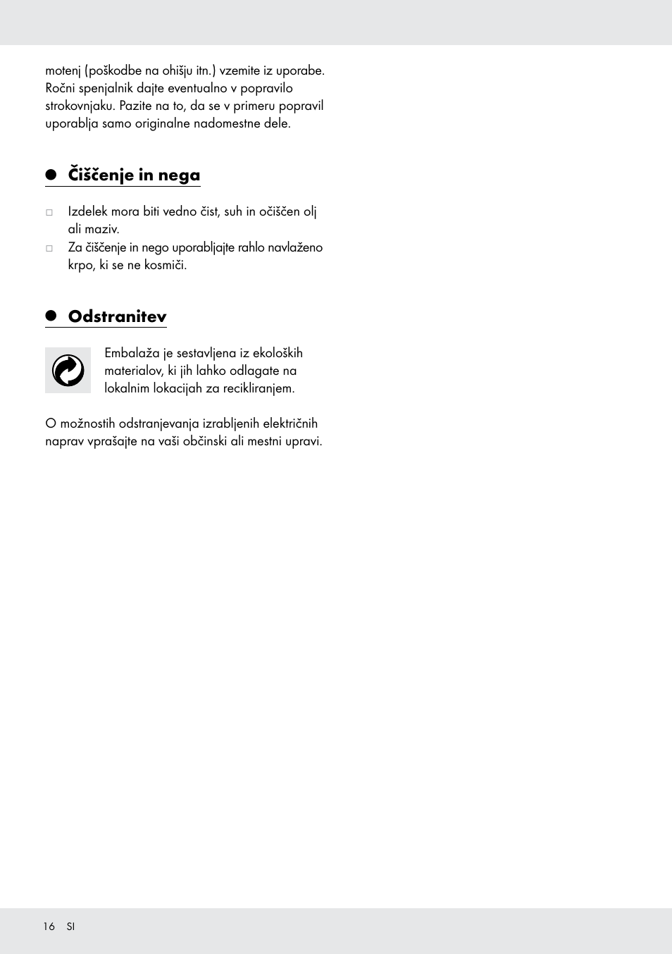 Čiščenje in nega, Odstranitev | Powerfix  Z16531 User Manual | Page 16 / 26