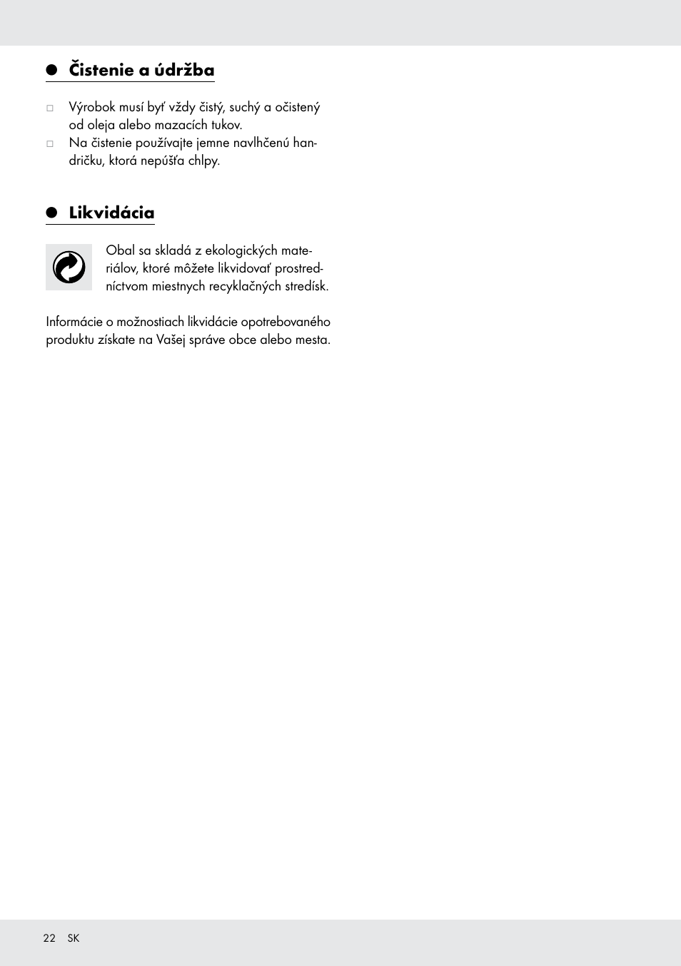 Čistenie a údržba, Likvidácia | Powerfix  Z16531 User Manual | Page 22 / 26