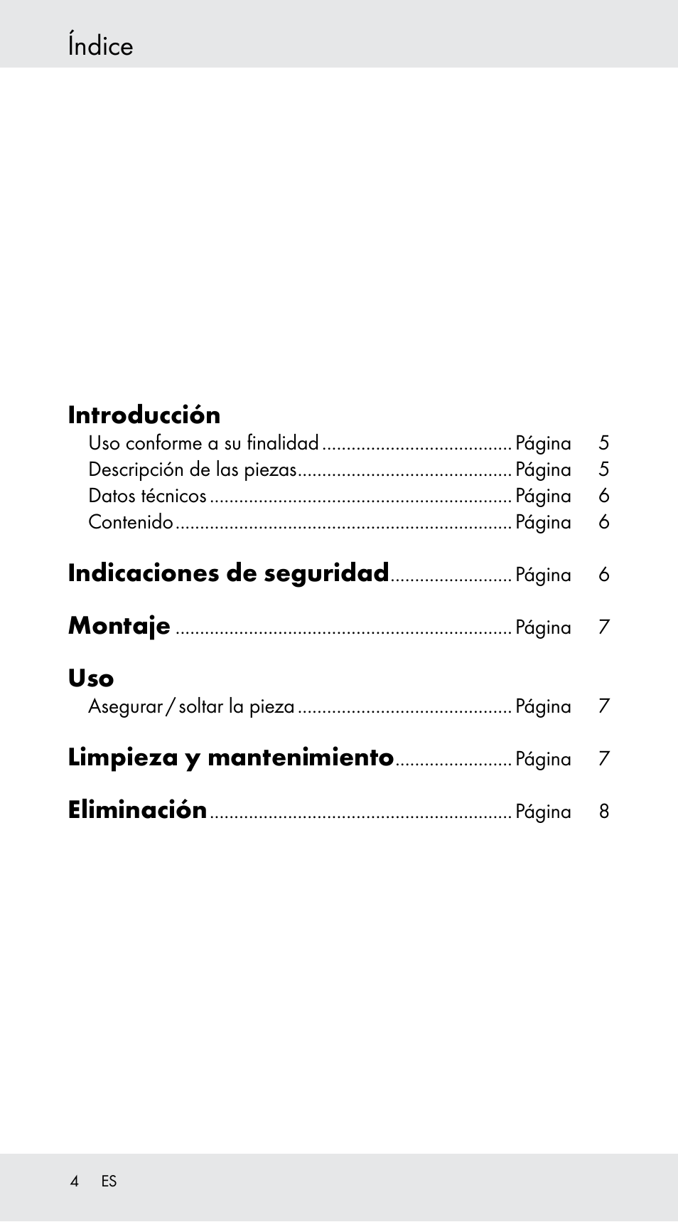 Índice, Introducción, Indicaciones de seguridad | Montaje, Limpieza y mantenimiento, Eliminación | Powerfix Z29760B User Manual | Page 4 / 29