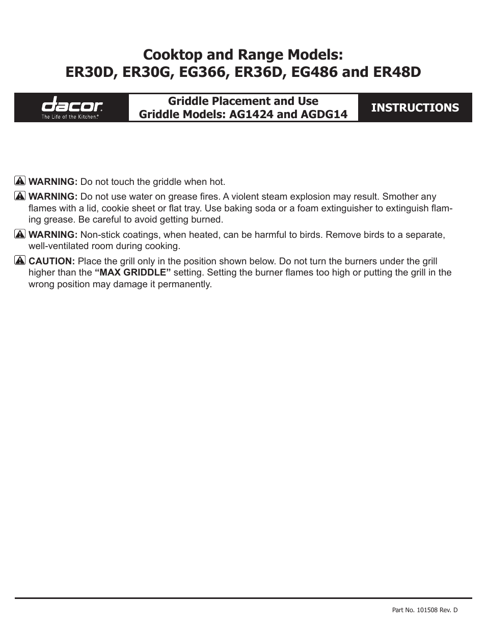 Dacor ER30G User Manual | 4 pages