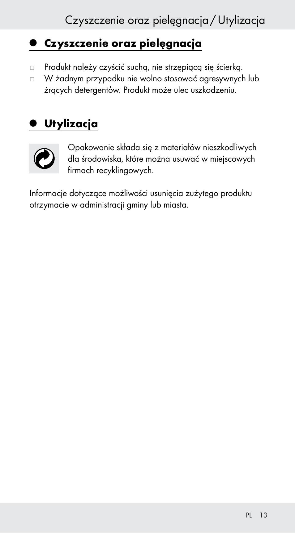 Czyszczenie oraz pielęgnacja / utylizacja, Czyszczenie oraz pielęgnacja, Utylizacja | Powerfix Z29760B User Manual | Page 13 / 39