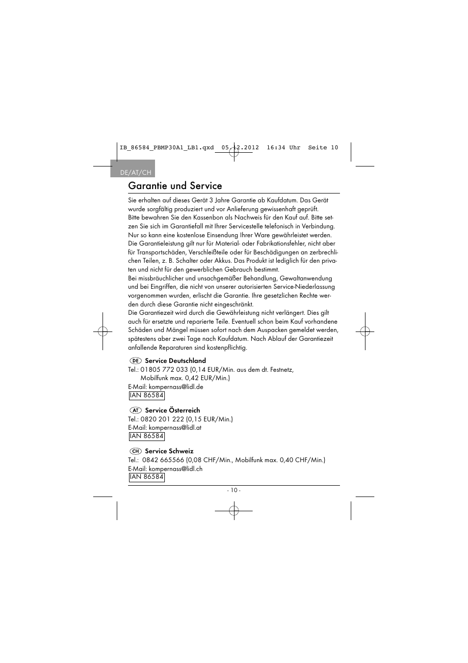 Garantie und service | Powerfix PBMP 30 A1 User Manual | Page 13 / 44