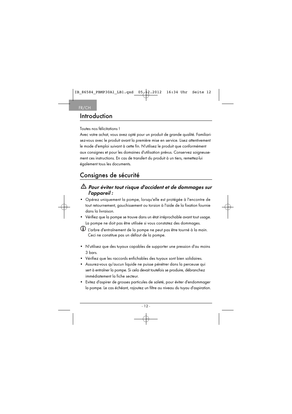 Introduction, Consignes de sécurité | Powerfix PBMP 30 A1 User Manual | Page 15 / 44