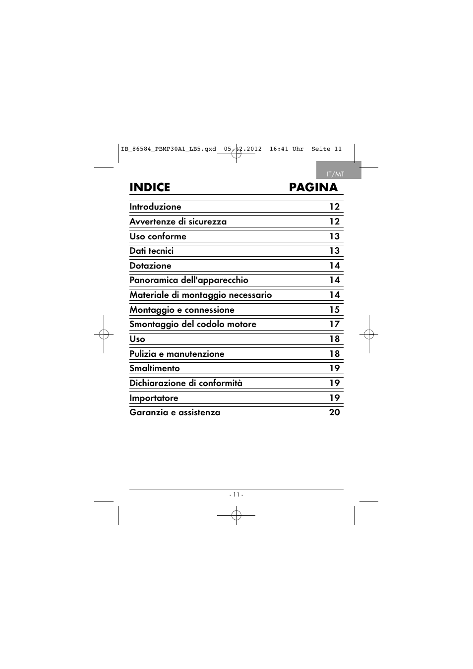 Indice pagina | Powerfix PBMP 30 A1 User Manual | Page 14 / 44