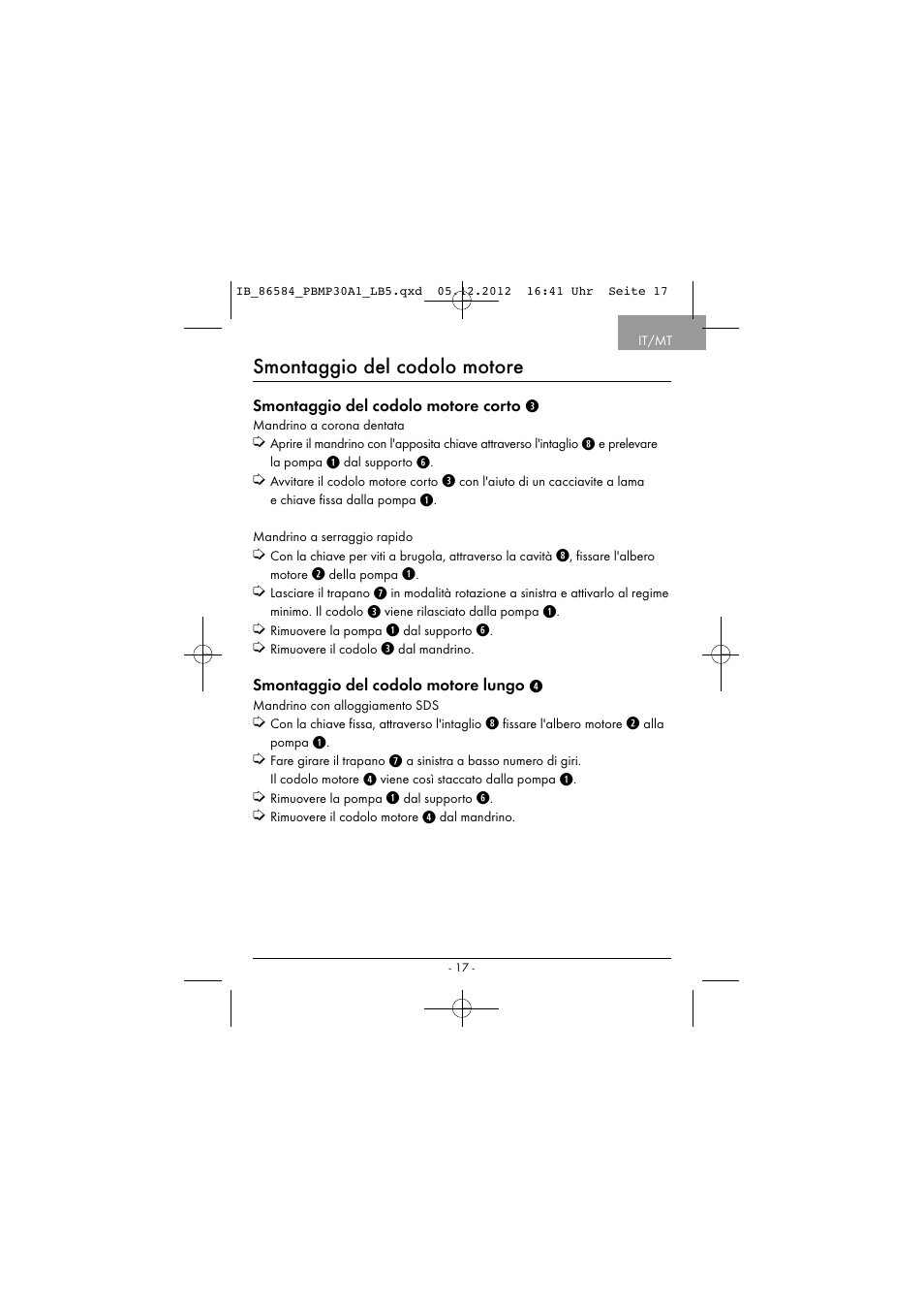 Smontaggio del codolo motore | Powerfix PBMP 30 A1 User Manual | Page 20 / 44