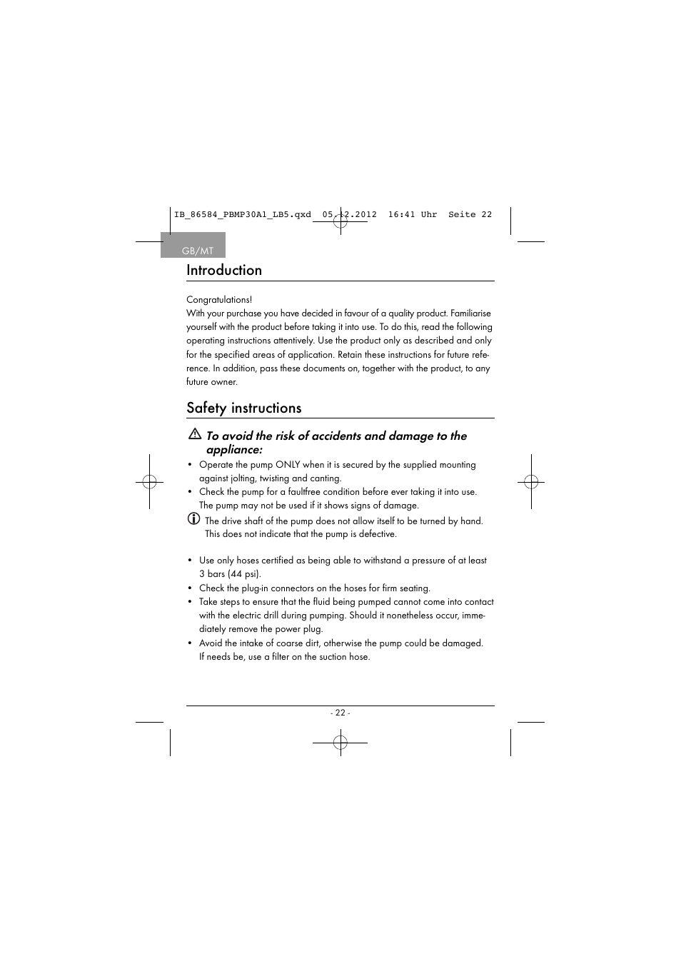 Introduction, Safety instructions | Powerfix PBMP 30 A1 User Manual | Page 25 / 44