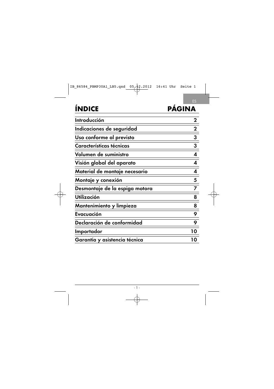 Índice página | Powerfix PBMP 30 A1 User Manual | Page 4 / 44