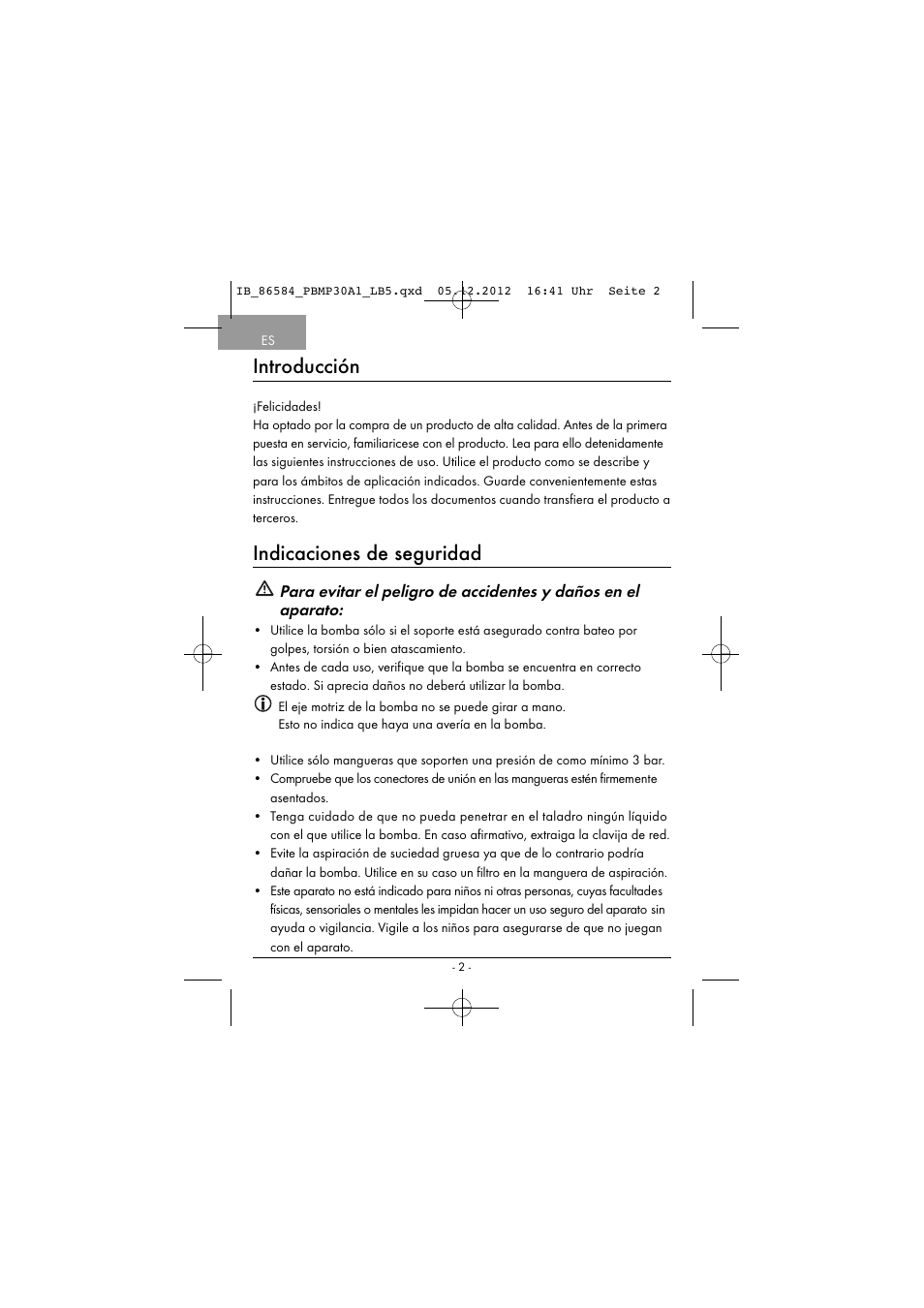 Introducción, Indicaciones de seguridad | Powerfix PBMP 30 A1 User Manual | Page 5 / 44