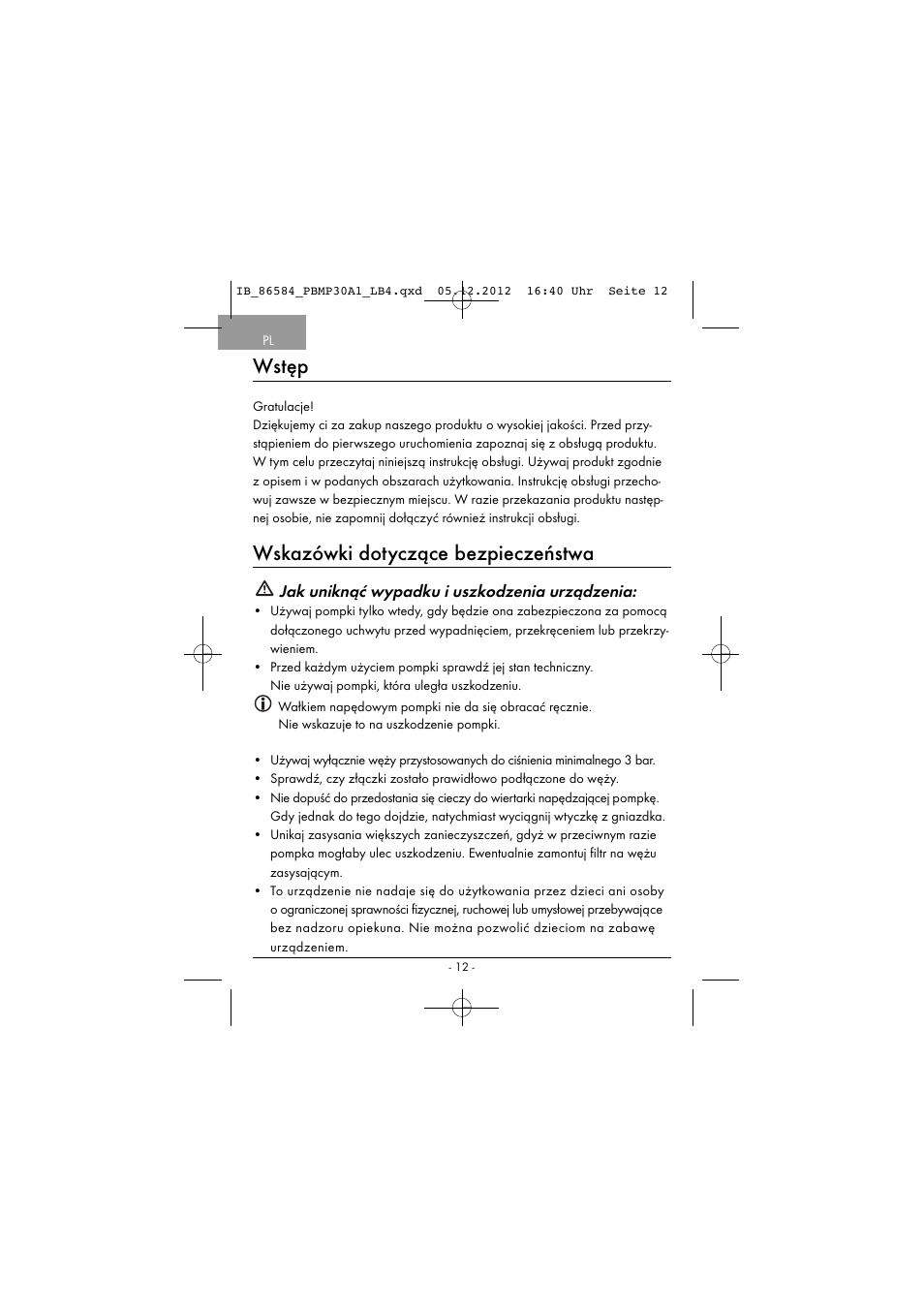 Wstęp, Wskazówki dotyczące bezpieczeństwa, Jak uniknąć wypadku i uszkodzenia urządzenia | Powerfix PBMP 30 A1 User Manual | Page 15 / 74
