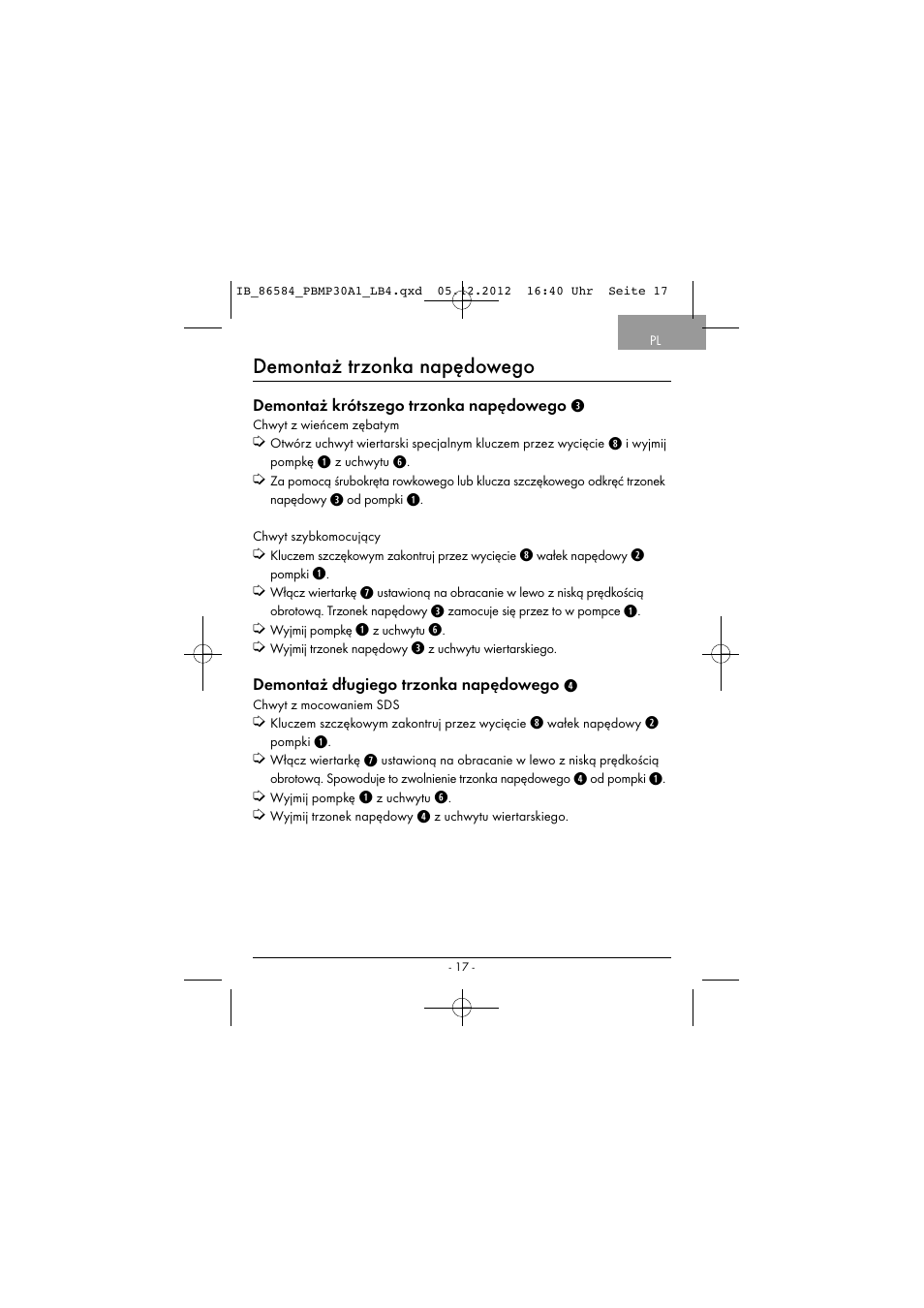 Demontaż trzonka napędowego | Powerfix PBMP 30 A1 User Manual | Page 20 / 74