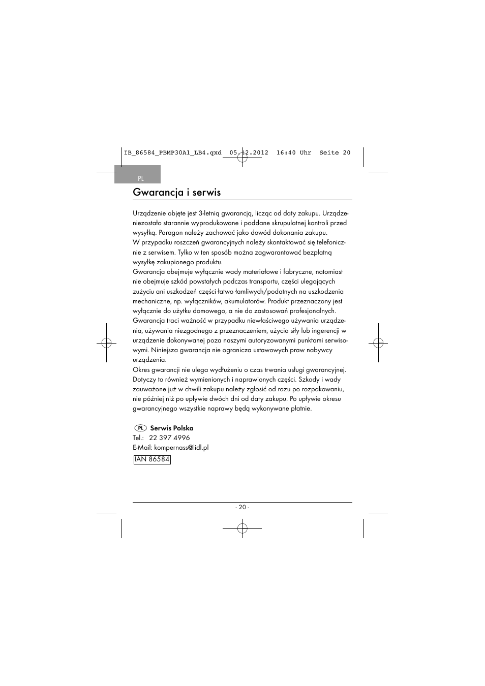 Gwarancja i serwis | Powerfix PBMP 30 A1 User Manual | Page 23 / 74
