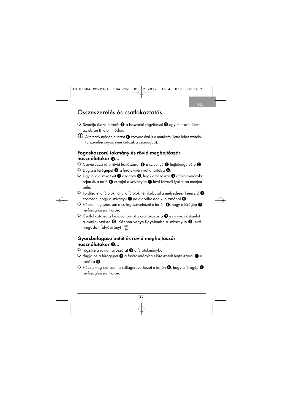 Összeszerelés és csatlakoztatás | Powerfix PBMP 30 A1 User Manual | Page 28 / 74
