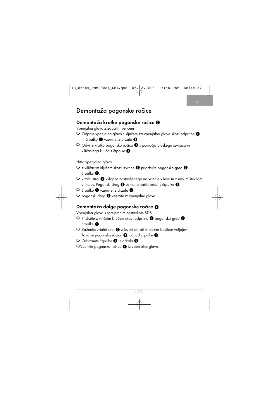 Demontaža pogonske ročice | Powerfix PBMP 30 A1 User Manual | Page 40 / 74